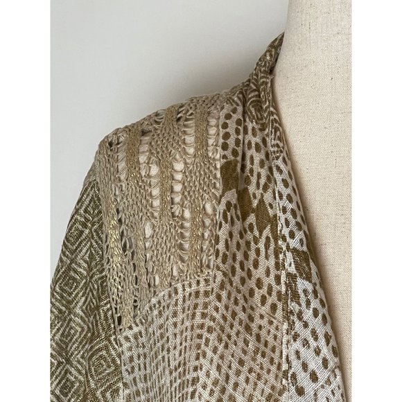 Unworn!! Chico's Metallic Patchwork Lightweight Linen Open Jacket Size M - Picture 7 of 12